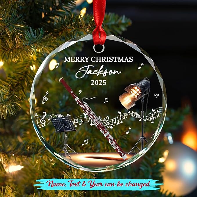 Musical Instrument With Names - Novelty Bassoon Instrument Glass Christmas Ornament,Text/Year/Name