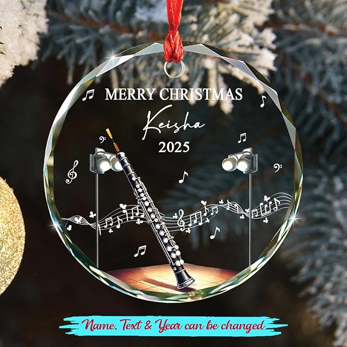 Musical Instrument With Names - Oboe Musical Instrument Glass Christmas Ornament