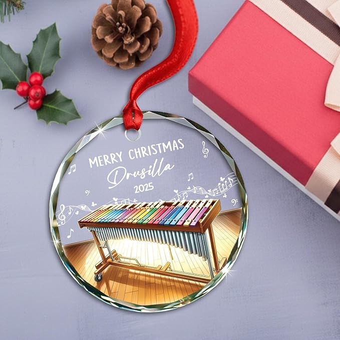 Musical Instrument With Names - Year & Name Xylophone Glass Ornament,