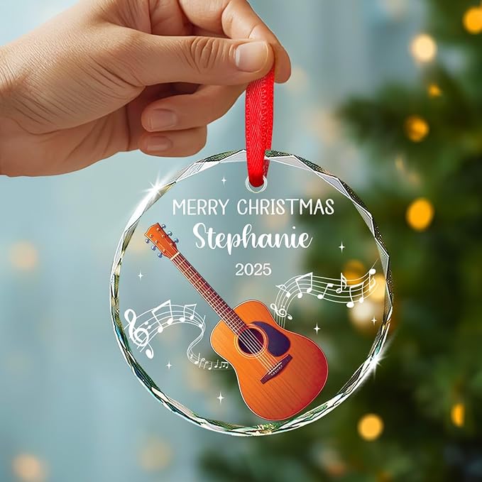 Musical Instrument With Names - Custom Guitar Musical Instrument Xmas Glass